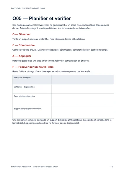 Première page — Plans et bilans O-C-A-P